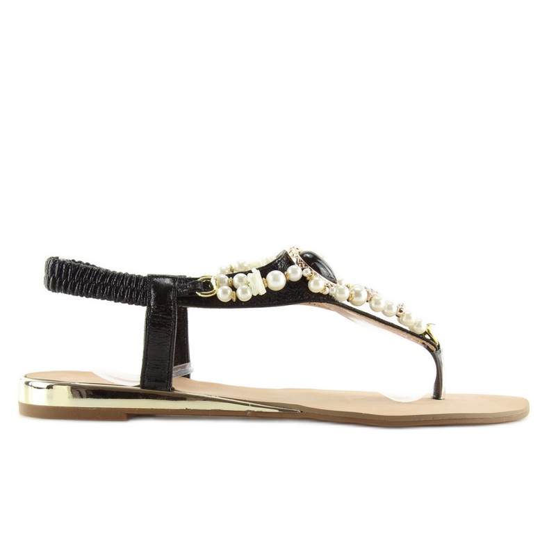 Sandalias con perlas negras D580 negro