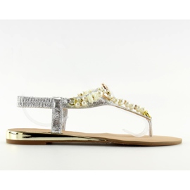 Sandalias plateadas con perlas D580 plata gris Sandalias plateadas con perlas D580 plata gris