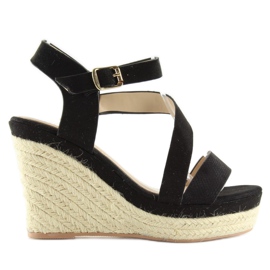 Alpargatas negras con cuña, negro 333-8 Black