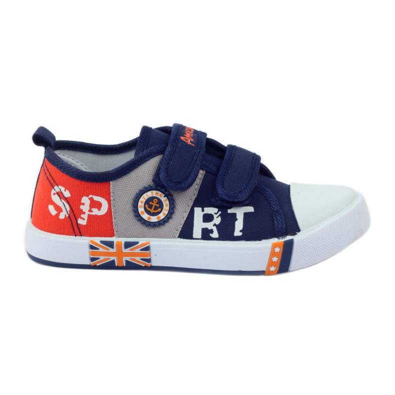 American Club Zapatillas deportivas americanas con plantilla de piel azul marino gris naranja