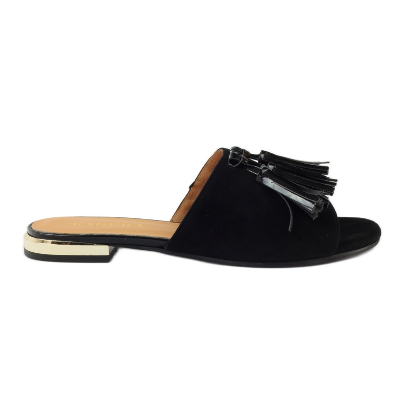 Pantuflas negras con flecos Badura 5133 negro amarillo