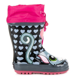 American Club Botas de agua para niñas con costillas americanas rosado gris