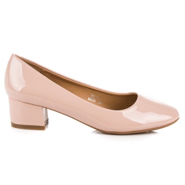 Lovery Salones de charol con tacones bajos rosa