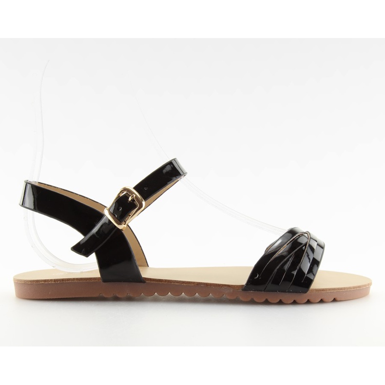 Sandalias con rayas negras brillantes negro Sandalias con rayas negras brillantes negro