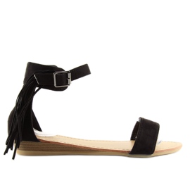 Sandalias de mujer negras con flecos negros