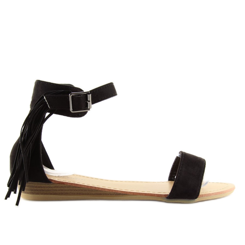 Sandalias de mujer negras con flecos negros Sandalias de mujer negras con flecos negros