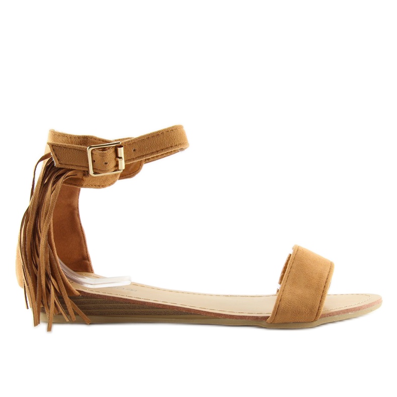 Sandalias mujer con flecos camel marrón
