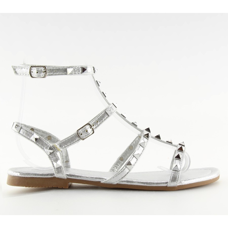 Sandalias de mujer con tachuelas plateadas H56 Plata gris