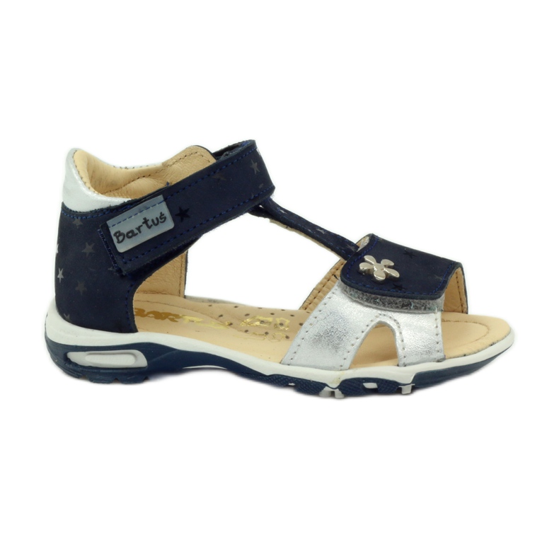 Sandalias de cuero para velcro 138 azul marino/plata Bartuś