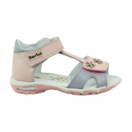 Sandalias de niña de cuero para velcro 138 rosa Bartuś rosado gris