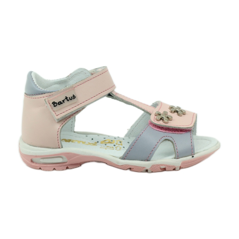 Sandalias de niña de cuero para velcro 138 rosa Bartuś rosado gris