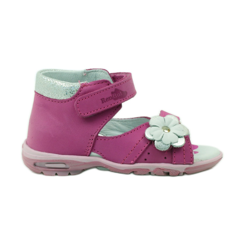 Ren But Sandalias de cuero de cuero para niñas con una flor 097 rosa rosado