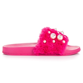 Wilady Babuchas fucsia con perlas rosado