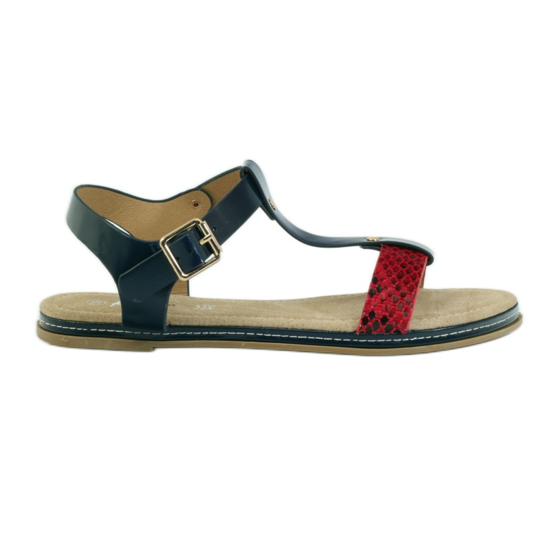 American Club Sandalias americanas de mujer con plantilla de piel rojo azul marino