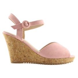 Sandalias rosas en tacones de cuña de corcho 3811