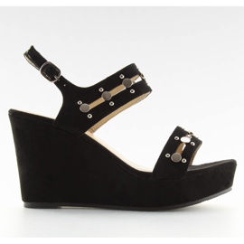 Sandalias negras con tacón de cuña 1606 Black negro