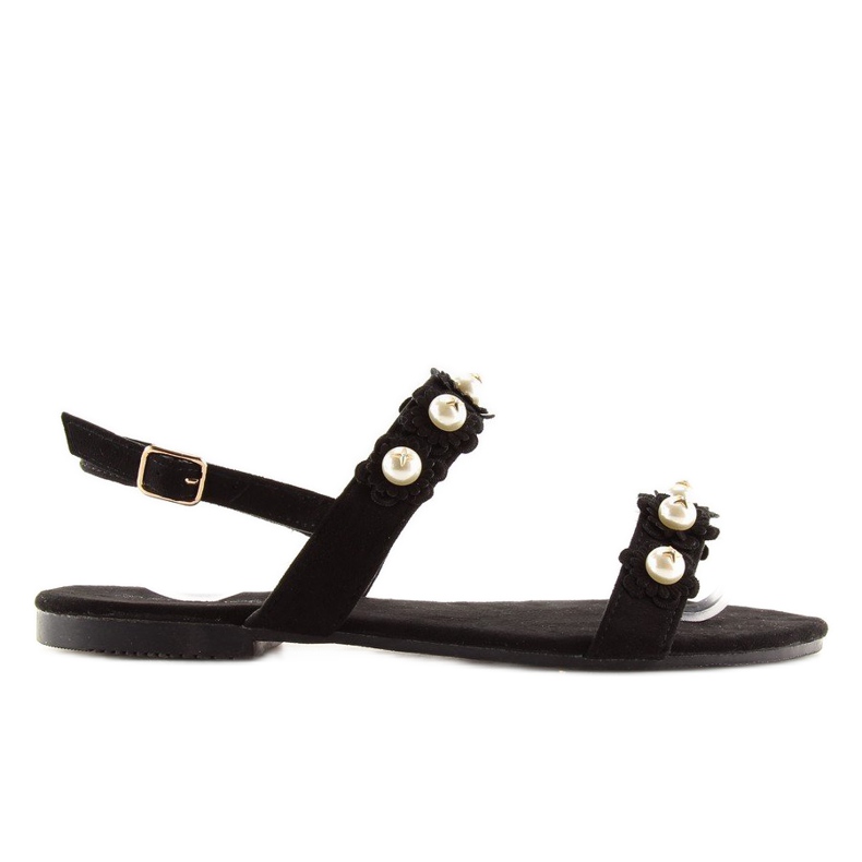 Sandalias negras para mujer con perlas 56-66 Negro