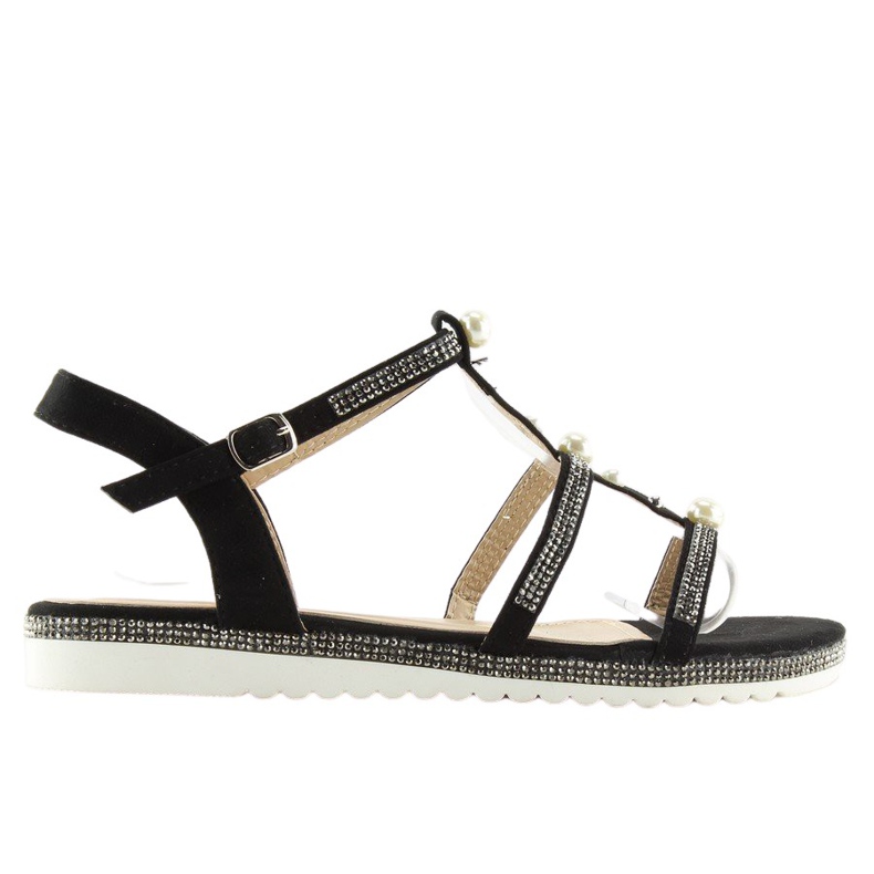 Negro RC-33 Sandalias negras con perlas