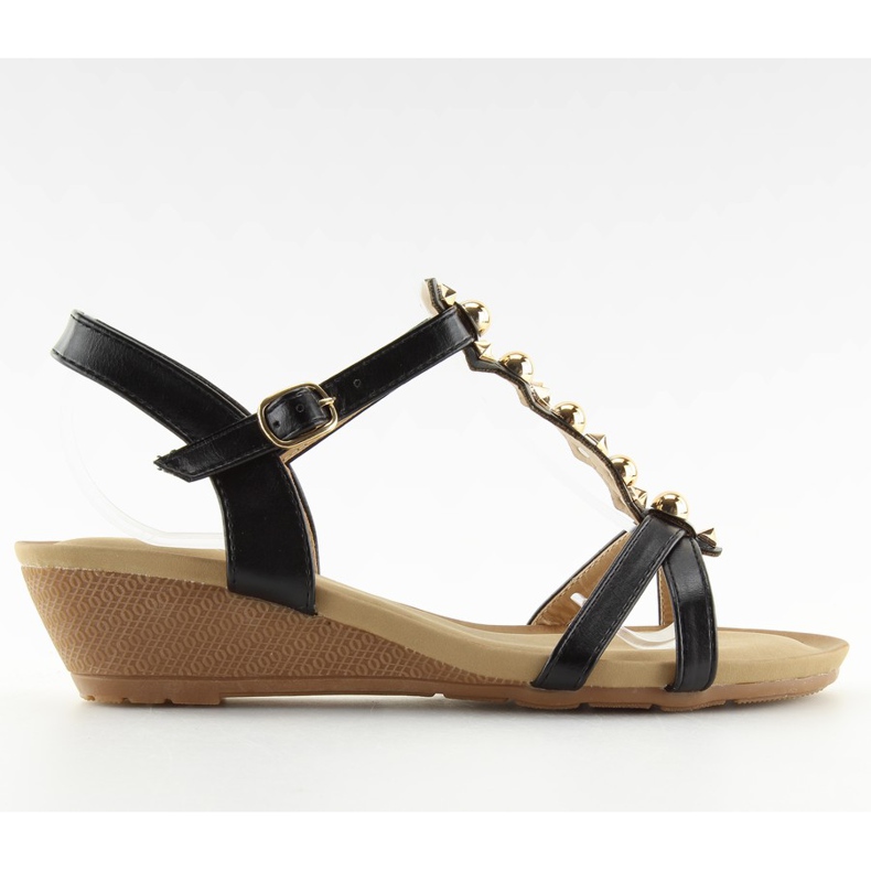 Sandalias negras con tacón de cuña bajo negro HX-1 Black