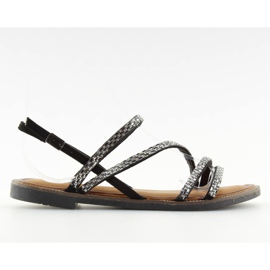 Sandalias con zirconia cúbica negra FM814 negro