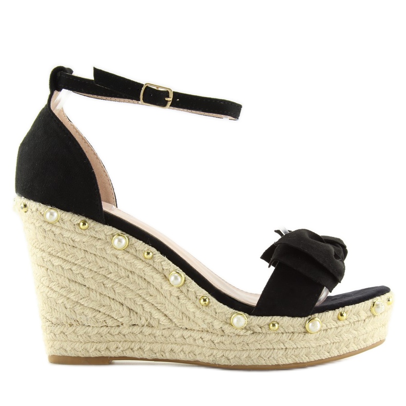 Sandalias negras alpargatas con cuña L2668 negro