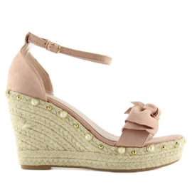Sandalias, alpargatas en cuña rosa L2668 rosado