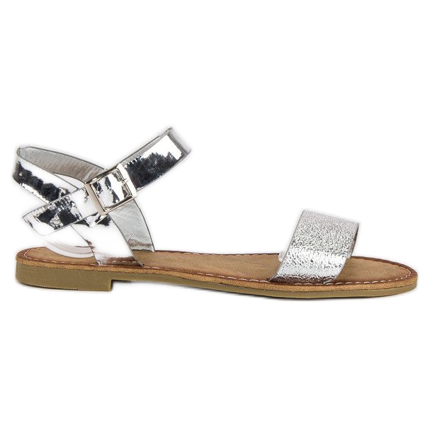 Comer Elegantes sandalias plateadas gris