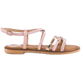 Bello Star Sandalias planas con hebilla rosa