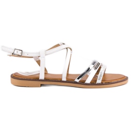 Bello Star Sandalias planas con hebilla gris blanco