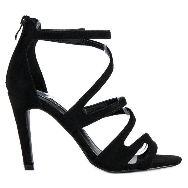 Sandalias de gamuza en un tacón alto negro Sandalias de gamuza en un tacón alto negro