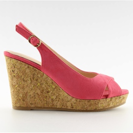 Sandalias con tacón de cuña de corcho rosa 6421 Pink amarillo