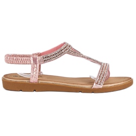 Fama Sandalias planas con circonitas rosa