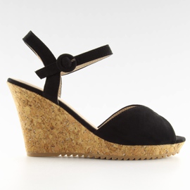 Sandalias negras con cuña de corcho 3811 negro