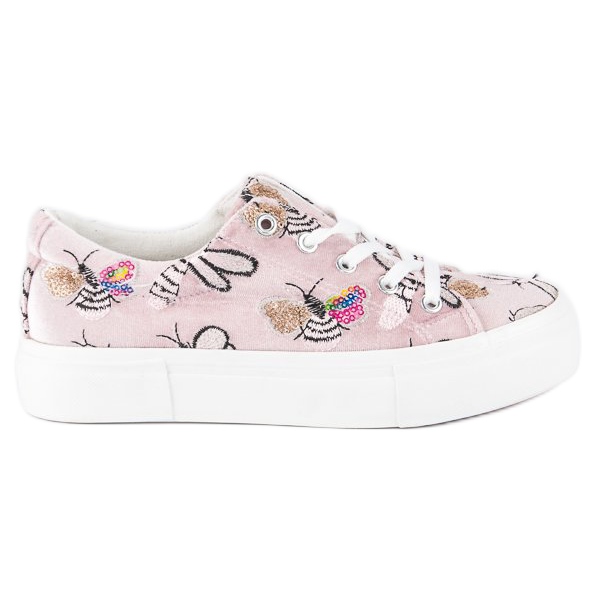 Kylie Zapatillas de terciopelo en la plataforma blanco rosado