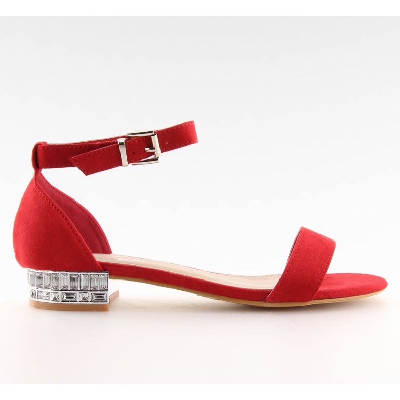 Sandalias tacón con cristales 99-78 rojo