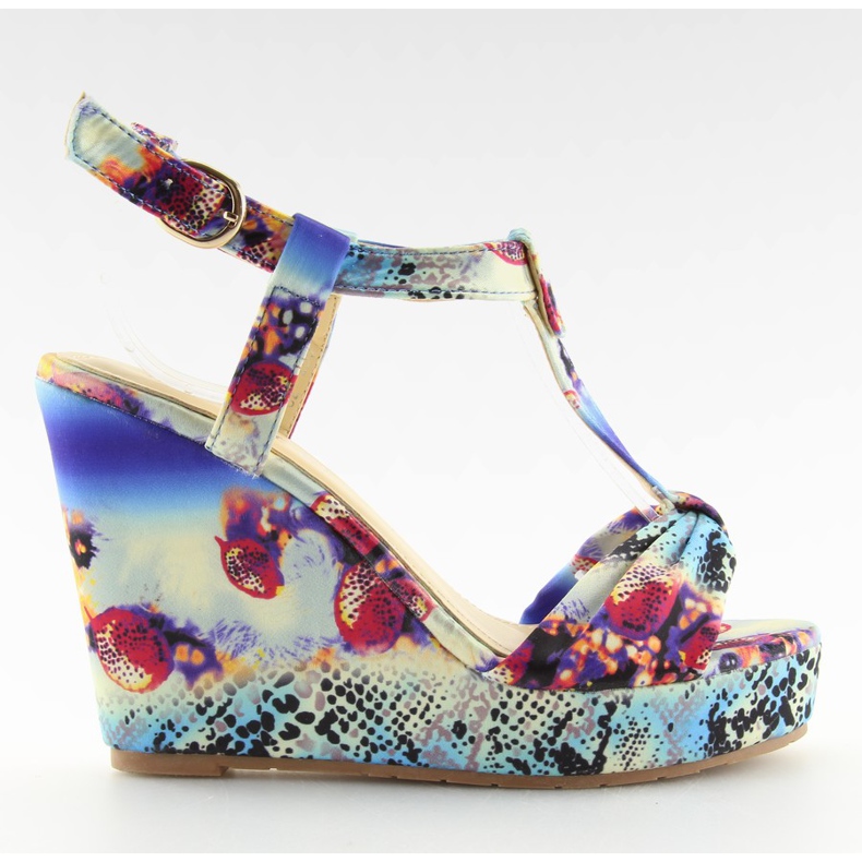 Sandalias cuña raso 903 azul