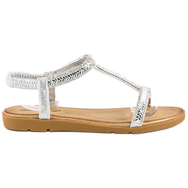 Fama Sandalias plateadas con elástico gris Fama Sandalias plateadas con elástico gris