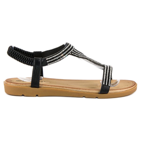 Fama Sandalias planas con circonitas negro