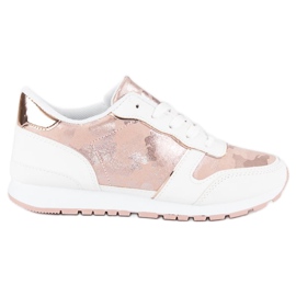 Zapatillas blancas con cordones blanco rosado