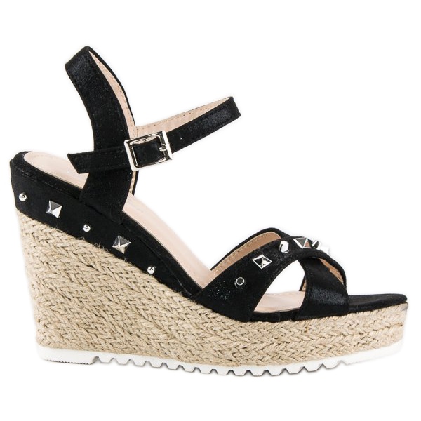 Bello Star Alpargatas cuña con pedrería negro