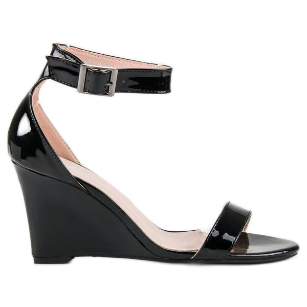 Sandalias cuña lacada negro