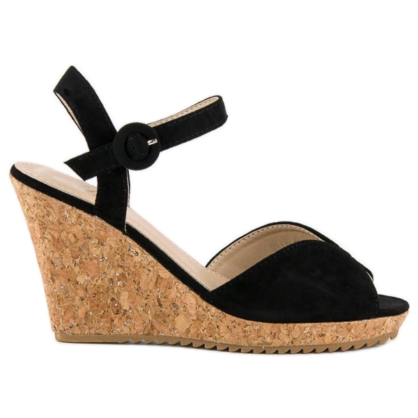 Sandalias en un tacón de cuña de corcho negro Sandalias en un tacón de cuña de corcho negro