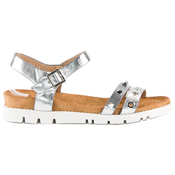 Forever Folie Sandalias plateadas con pedrería gris