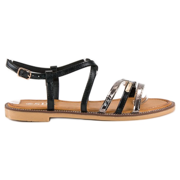 SDS Sandalias planas elegantes negro