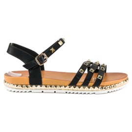 Anesia Paris Sandalias planas de roca negro