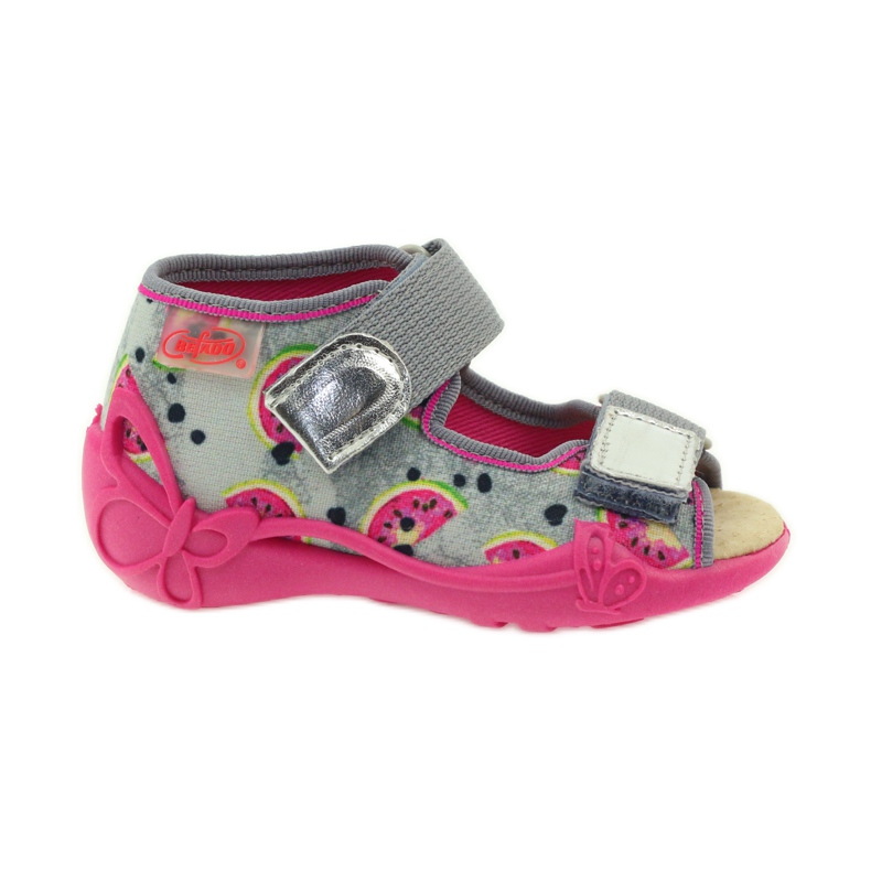Pantuflas, Sandalias velcro, Befado 242p080 gris rosado