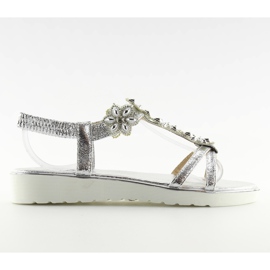 Sandalias cómodas con flores, plata 127-58 Plata gris