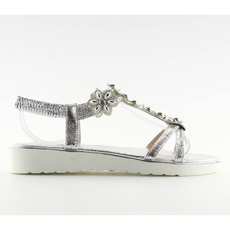 Sandalias cómodas con flores, plata 127-58 Plata gris