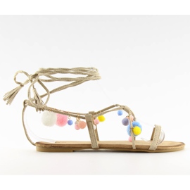 Sandalias con pompones beige 6009 beige