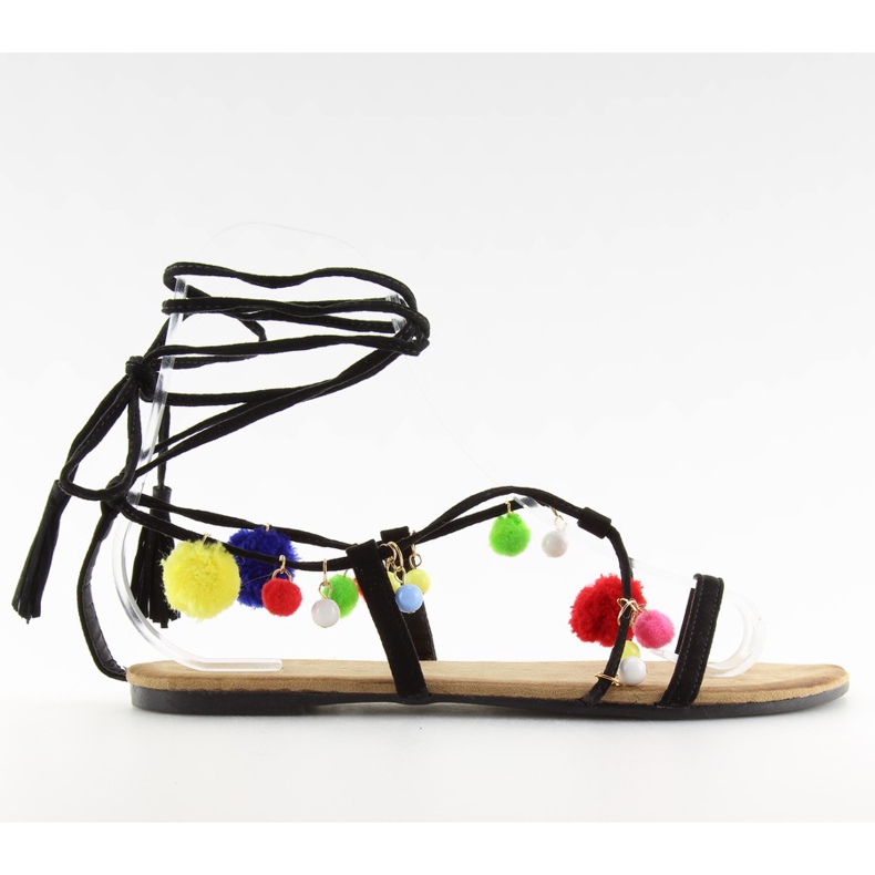 Sandalias negras con pompones 6009 negro